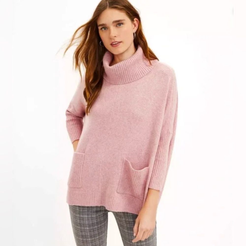 Loft Ann Taylor Turtleneck Sweater Women's Medium Pink Pockets Cotton Tunic